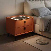 Smart Nightstand Biometric Lock Bedside Cabinet Reinforced Glass Top Nightstand Speaker for Apartment, Hotel