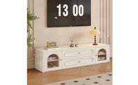 TV Cabinet Low-Profile TV Console with Glass Doors Wood-Grain Media Console with Glass Doors for Living Room, Small Apartment