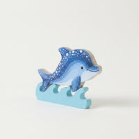 Wooden Dolphin Ornament with Wave Base Blue Dolphin Figurine with Wave Base Nautical Tabletop Decor Marine for Shelf