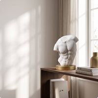 Torso Sculpture Abstract Human Torso Statue Stone-Like Sculpture with Gold Base for Interior Designers