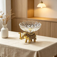 Bowl with Elephant Base Decorative Pachyderm Fruit Bowl Brass-Colored for Hosts, Entryway