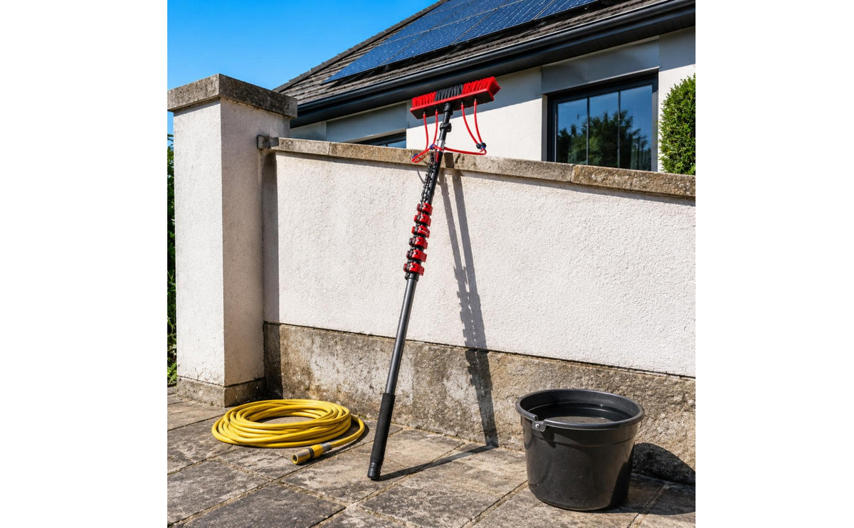 Rectangular Head Telescopic Water-Fed Brush Dense Bristles Solar Panel Cleaning Brush Extendable Water Fed Pole Cleaner No Ladder Use for Photovoltaic Panels