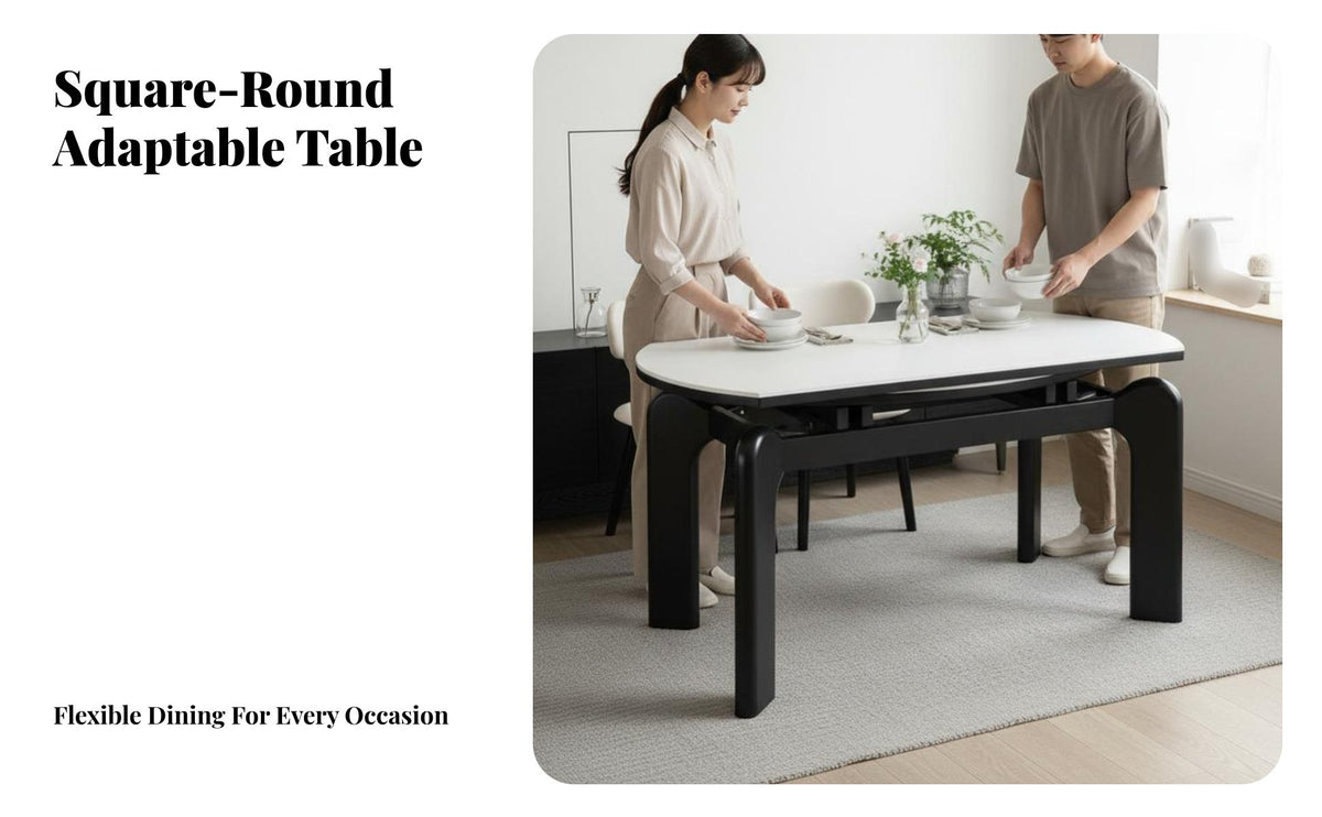 Extendable Round-to-Rectangle Table Expandable Design Household Furniture classic contemporarycenturyera design for Homeowners, Hosts, Dining Room, Small Spaces, Kitchen