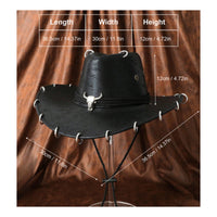 Cowboy Hat with Skull Ornament Western Cowboy Hat with Chin Cord Textured Adjustable for Men, Festivals, Costume Parties
