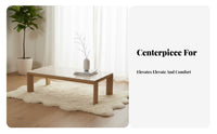 Slatted Coffee Table with Stone Top Nordic Japanese aesthetic for Office, Homeowners