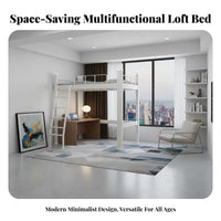 Metal Workstation Loft Bed Space-Saving Elevated Bed Bed with Desk and Wardrobe Multi-Functional Bedroom Furniture for Students, Teens