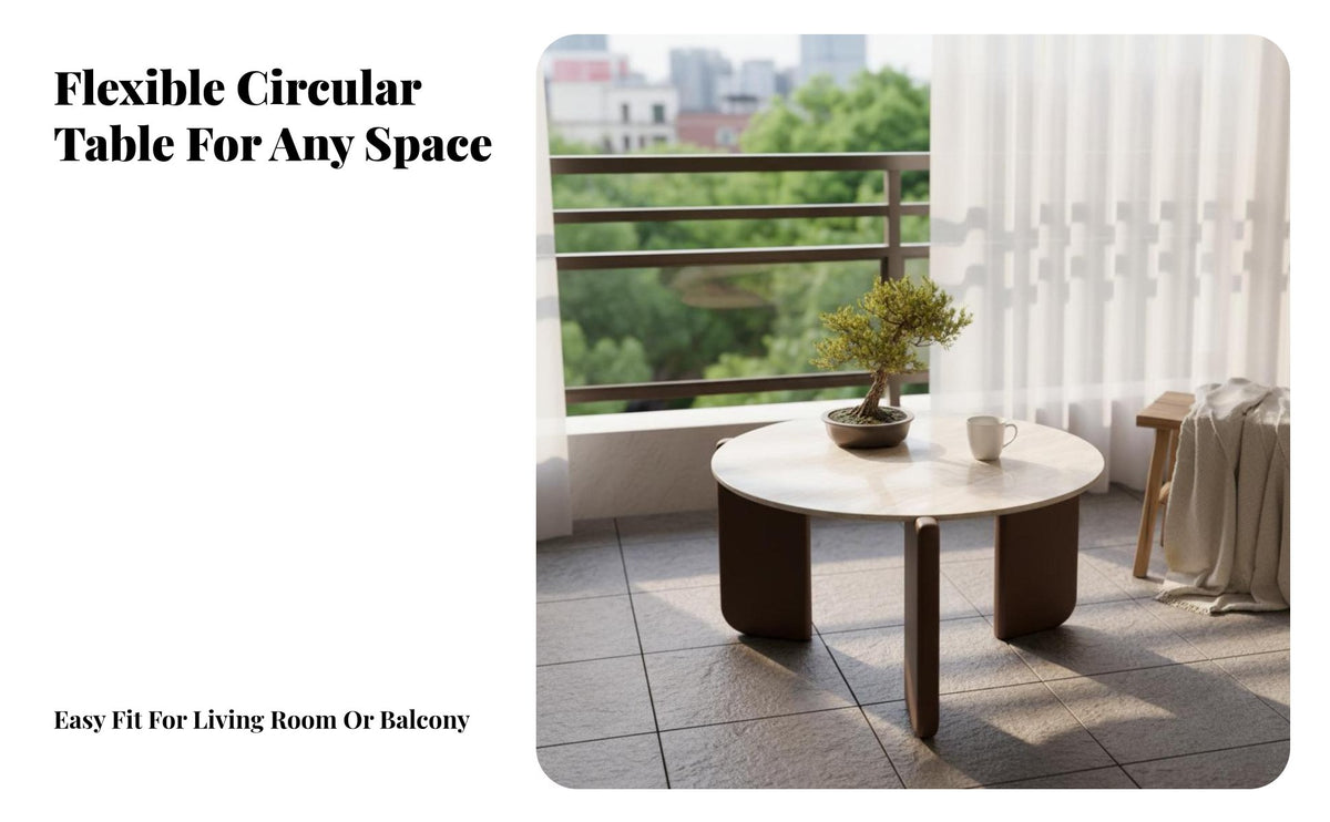 Wabi-Sabi Aesthetic Round Low-Profile Table Minimalist Design Low-Profile Center Table Natural Texture Top Living Room Furniture Space-Saving for Apartment Dwellers, Homeowners, Interior Designers, Small Areas, Balcony, Lounge Area, Office Reception