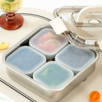 5 Pieces Clear Lid Stainless Steel Food Container Locking Clips Sealed Lunch Box Set Carry Handle Stackable Food Box Set Portable
