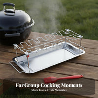 Portable Chicken Leg Grill Rack Food Grade Material BBQ Chicken Holder with Liquid Collection Pan Rust Resistant for Outdoor Cooking