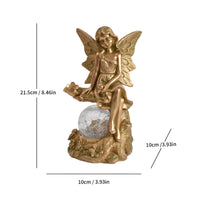 Fairy Statue with Globe Outdoor Fairy Garden Ornament Sun-Powered Garden Statue for Flower Bed, Pathway