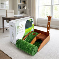 Putting Mat Indoor Golf Practice Equipment with Automatic Ball Return Function Wooden Base 57.5cm×42cm×10.5cm
