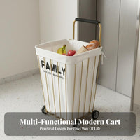 Multifunctional Design Metal Frame Storage Trolley Space-Saving Storage Cart with Liner Heavy Duty Rolling Laundry Basket Rust-Resistant for Homemakers, Apartment Dwellers, Living Room, Bedroom, Bathroom, Supermarket