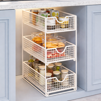 Under Sink Storage Pull Out, Metal Cabinet Organiser, White Sliding Storage for Kitchen & Bathroom, Pantry Cupboard