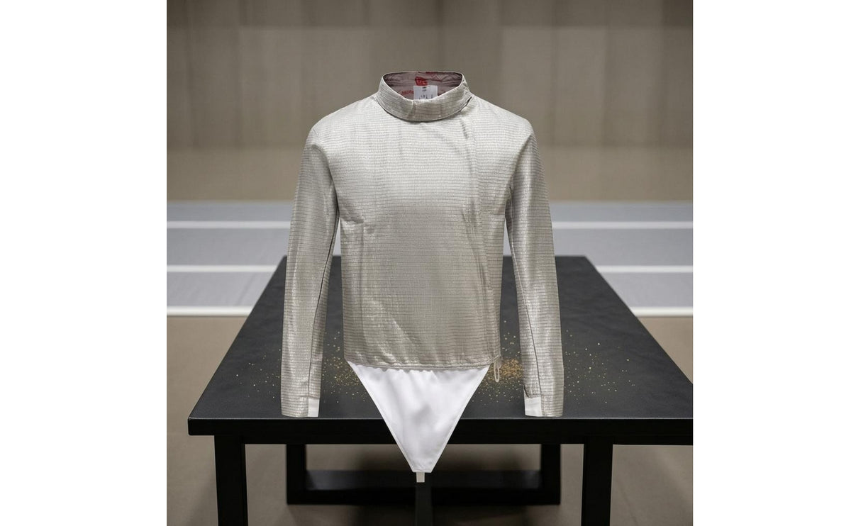 Light Gray Metallic Fencing Jacket High Collar Long-Sleeve Fencing Jacket Fitted Woven Texture for Fencers