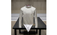 Light Gray Metallic Fencing Jacket High Collar Long-Sleeve Fencing Jacket Fitted Woven Texture for Fencers