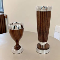 Walnut Wood Candle Holder Stainless Steel and Walnut and Metal Candlestick Polished Finish Candle Holder