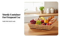 Woven Wicker container Natural design Fruit Bowl sturdy for Kitchen, Bakery, baking professionals