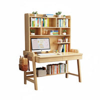 Writing Desk Multi-functional Solid Wood Computer Workstation Bookshelf Storage Adjustable Ergonomic Space-saving Design Suitable for Students Children Home Office Dorm Room Study Area