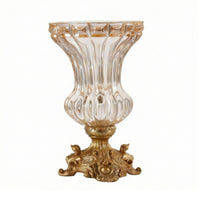 Glass Vase with Base Antique Gold Decorative Glass Vase Sturdy Flower Holder for Entryway