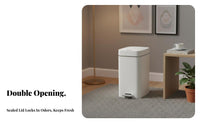 Foot Pedal Waste Bin Gentle-Close Lid Lidded Push-Top Bin Double-Opening Trash Can Hands-Contactless Function Slim Rectangular