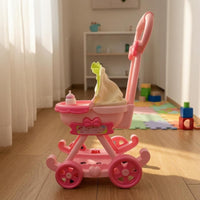 Textile Canopy Pink Doll Stroller Push Handle Pink Toy Stroller Front Tray Storage Platform for Children