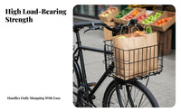 Folding Bike Basket Foldable Design Front Handlebar Basket Heavy Duty for Commuters, Pet Owners, Grocery Shopping