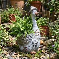 Rustic Chicken Planter Pot, Resin Hen Garden Ornament with Vintage Floral Design, Indoor Outdoor Decorative Flower Pot for Patio Garden Backyard, Unique Animal Planter Gift
