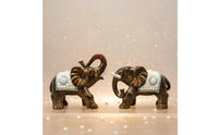 Ceramic couple Elephant Figurine Auspicious Gift Jeweled Elephant Statue Glazed Finish House Decoration for Office, Living Room, Entryway