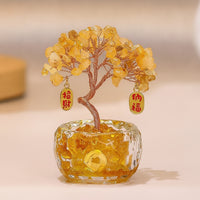 Feng Shui Prosperity Tree with Glass Base Miniature Crystal Prosperity Tree Wealth Ornament Prosperity for Desk, Office, Entryway