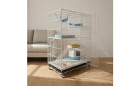 Caster Wheels Feline Enclosure with Hanging Bed and Ladders Reinforced Rods Four-Level Feline Enclosure No Installation Catio Kennel for Indoor