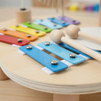 Early Education Multi Instrument Music Table Educational Baby Drum and Xylophone Toy Hand Eye Coordination Wooden Percussion Table Portable for Babies, Toddlers, Travel, Playroom, Nursery