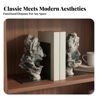 2 Pieces Elegant Shape Taihu Stone Bookends Handmade Zen Rockery Bookends for Interior Designers, Homeowners, Study Room, Bookshelf, Hotel