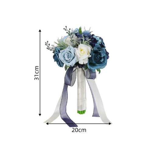 Realistic Look Blue and Ivory Blossom Flower Arrangement Elegant Design Faux Blossom Wedding Flower Arrangement Long-Lasting Keepsake Handheld Flower Arrangement Reusable for Brides, Bridesmaids, Photography Prop, Party, Home Decor