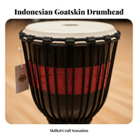 Professional Grade Djembe Natural Skin Head Goblet Drum Single-Piece Construction Percussion Instrument Deep Bass Tones for Musicians, Music Enthusiasts, Stage Performance, Acoustic Shows, Studio Recording, Home Decoration