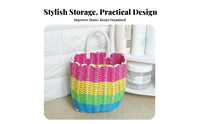 Pastoral Design Plastic Woven Hanging Basket Multifunctional Faux Rattan Storage Basket Multi-Functional for Renters, Kitchen, Closet
