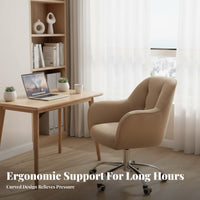 Height Adjustable Upholstered Rolling Chair Minimalist Design Office Furniture Ergonomic spine supportrest Padded Seat for Home Workers, Students, Adults, Study Room, Bedroom