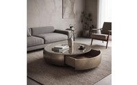 Drum Coffee Table Brushed Bronze Round Coffee Table Low-Profile for Living Room