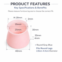 TPR Table Chair Leg Covers Small Pink, Silent Furniture Leg Protectors for Home Use Indoor, Floor Protector Table Pad for Homeowners