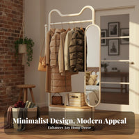 Complete Design Rolling Coat Rack with Mirror Space-Saving Rolling Clothes Rack with Shelves Easy Assembly Garment Stand Sturdy Construction for Renters, Students, Adults, Bedroom, Entryway, Small Apartment, Dorm Room