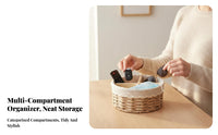 Compartmentalized Design 3-Compartment Woven organizer adaptable Desktop Organizer Natural Fibers Storage container Handwoven for Makeup Users, Office Workers, Entryway, Bedroom, Bathroom, Living Room