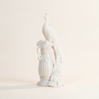 Peacock Statue with Pedestal Imitation Jade Peacock Sculpture Ivory-White Decor for Home Stylists, Entryway, Wedding