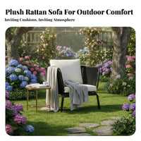 4 Pieces 4-Piece Woven Sofa Set Weather-Resistant 4-Person Sofa and Chair Set Water seat pads Outdoor Furniture for Garden, Sunroom, Backyard