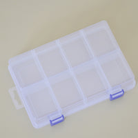 Large 8-Compartment Clear Plastic Storage Box with Removable Dividers for Hardware and Small Parts