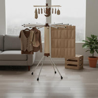 Foldable Clothes Drying Rack Collapsible Tripod Clothes Rack Wheeled for Balcony
