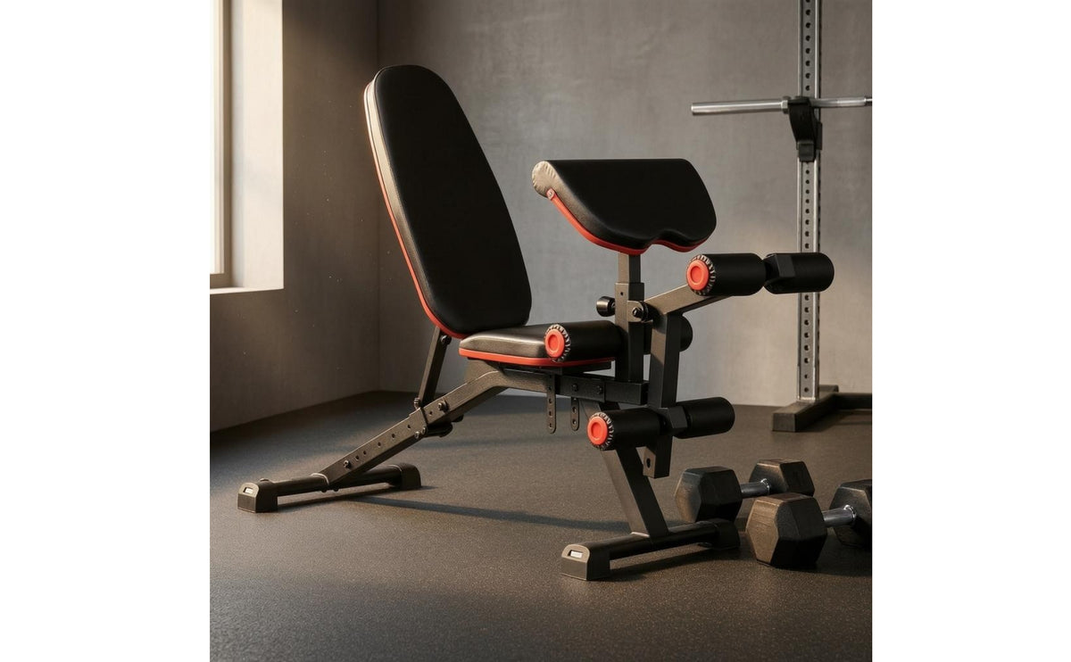 Multifunction Workout Bench Metal Frame Weight Bench with Leg Developer Wide Base for Floor Use