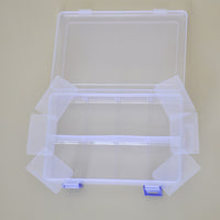 Large 8-Compartment Clear Plastic Storage Box with Removable Dividers for Hardware and Small Parts