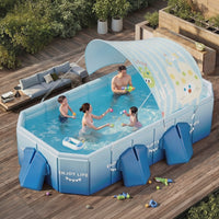 Foldable Pool with Canopy No-Inflation Pool with Shade Above-Ground for Family, Kids, Garden, Patio