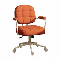 Adjustable Height Upholstered Rolling Chair Ergonomic Quilted Rolling Chair Padded Cushion Swivel Seat Skin-Friendly Textile for Women, Students, Adults, Study Room, Bedroom, Vanity, Small Apartments