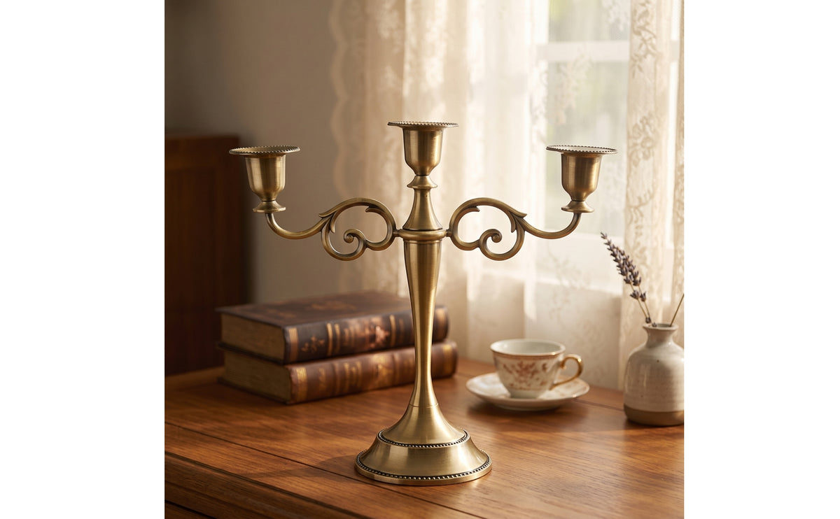 Candlestick Holder with Three Cups Metal 3-Arm Candelabra European-Style