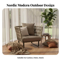 4 Pieces Waterresistant 4-Piece Woven Strap Sofa Set sun-resistant Garden Lounge Group Nordic design Outdoor Furnishing All-Weather for Hotel Managers, Entertainers, Patio, Terrace, Sunroom, rearyard